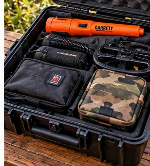 Illustrative image of a metal detector kit packed in a carry case